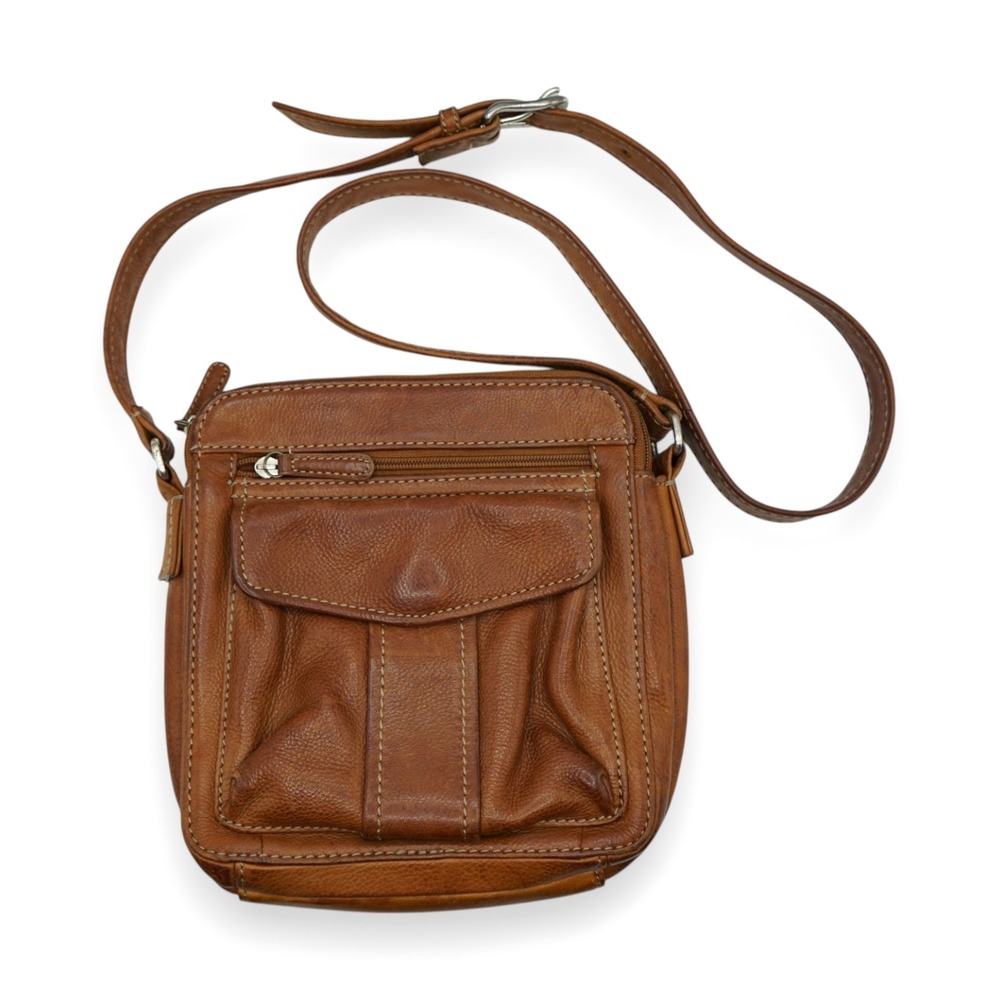 Vintage Fossil‎ Leather Crossbody Handbag 75082 Camel Brown ~ Pockets!